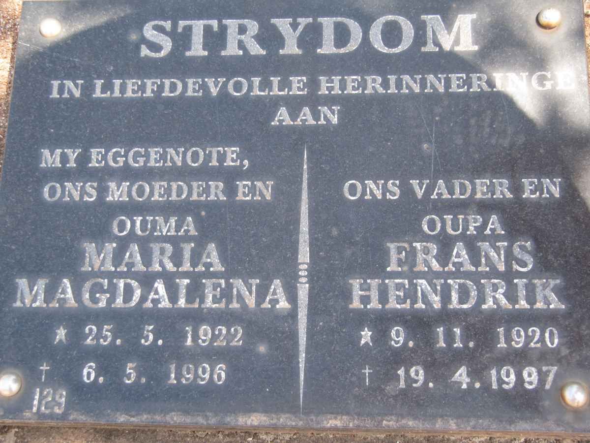 STRYDOM Frans Hendrik 1920-1997 &amp; Maria Magdalena 1922-1996