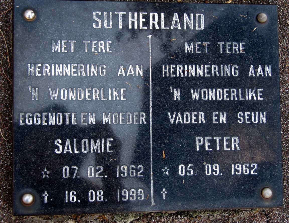 SUTHERLAND Peter 1962- &amp; Salomie 1962-1999