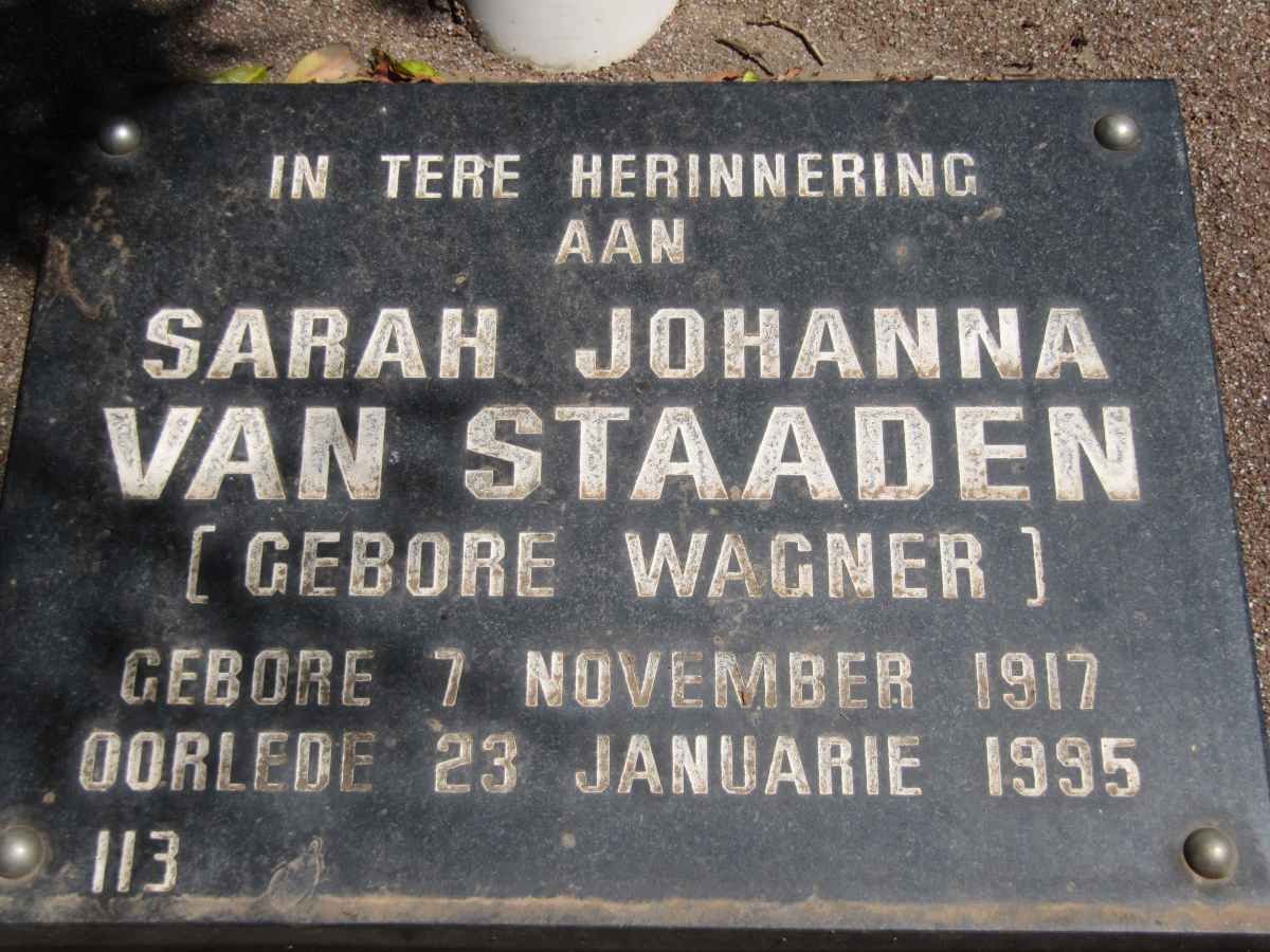 STAADEN Sarah Johanna, van nee WAGNER 1917-1995