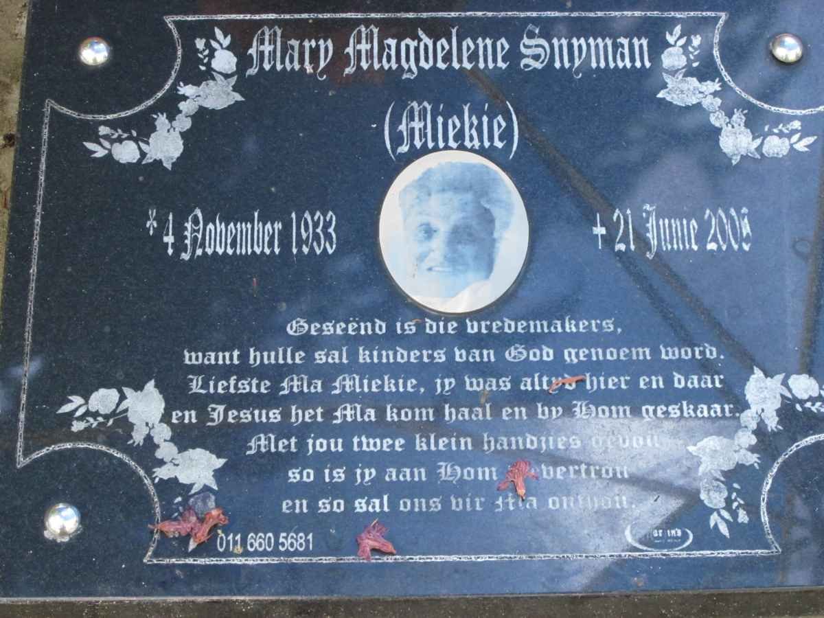 SNYMAN Mary Magdelene 1933-2005