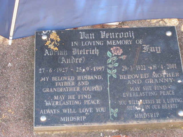VENROOIJ Adrian Dietrich, van 1927-1997 &amp; Fay 1922-2001