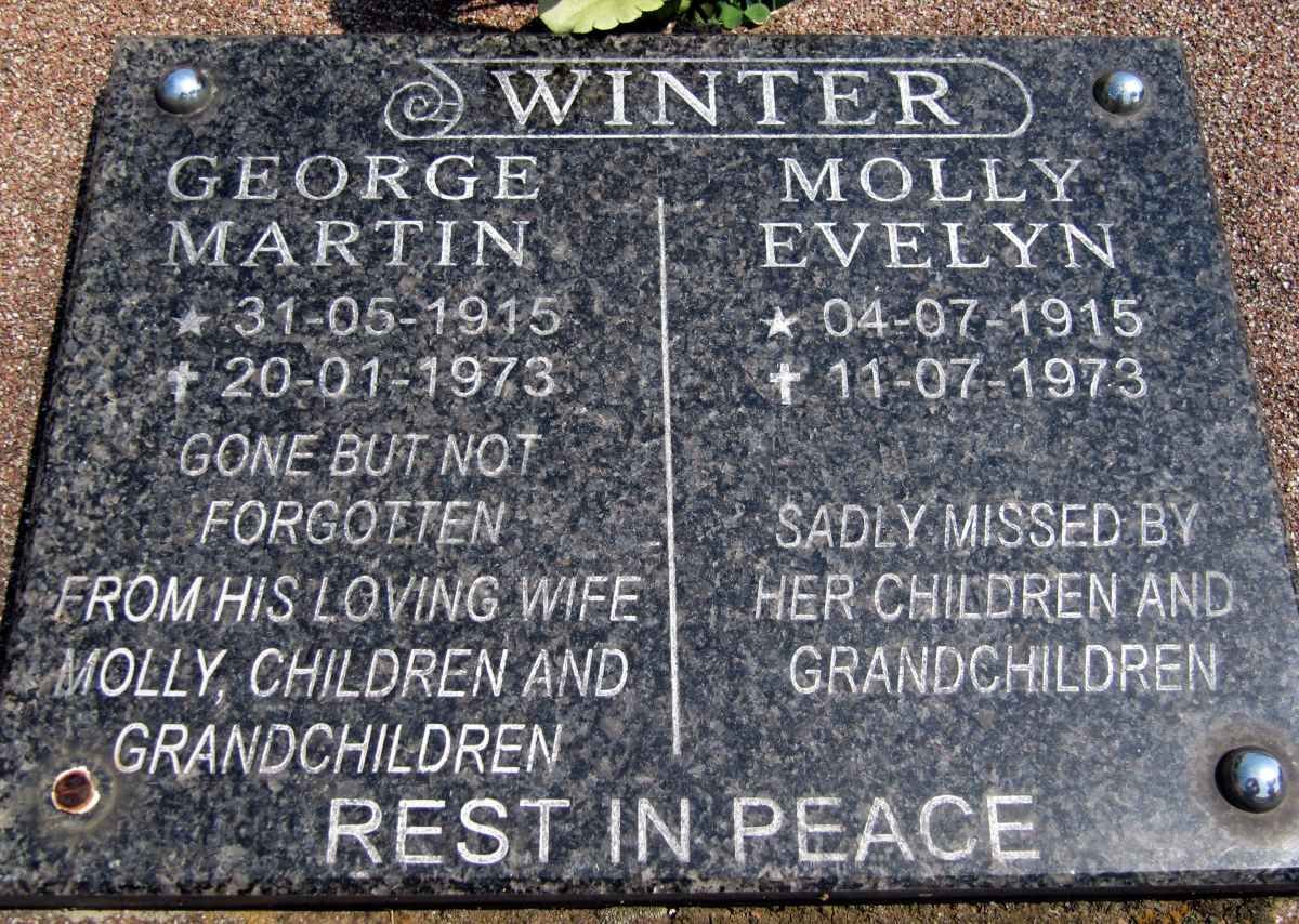 WINTER George Martin 1915-1973 &amp; Molly Evelyn 1915-1973
