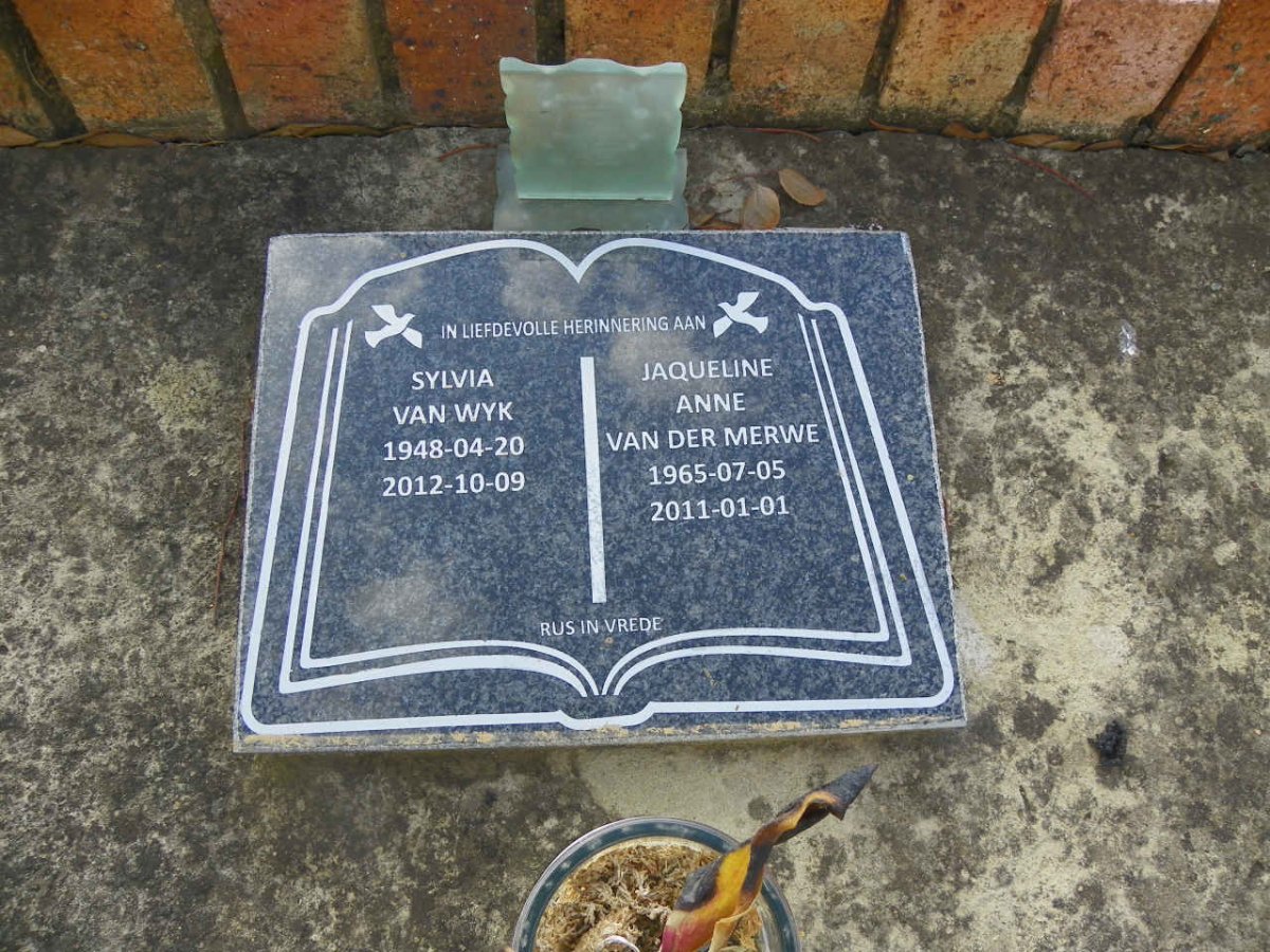 WYK Sylvia, van 1948-2012 :: VAN DER MERWE Jaqueline Anne 1965-2011