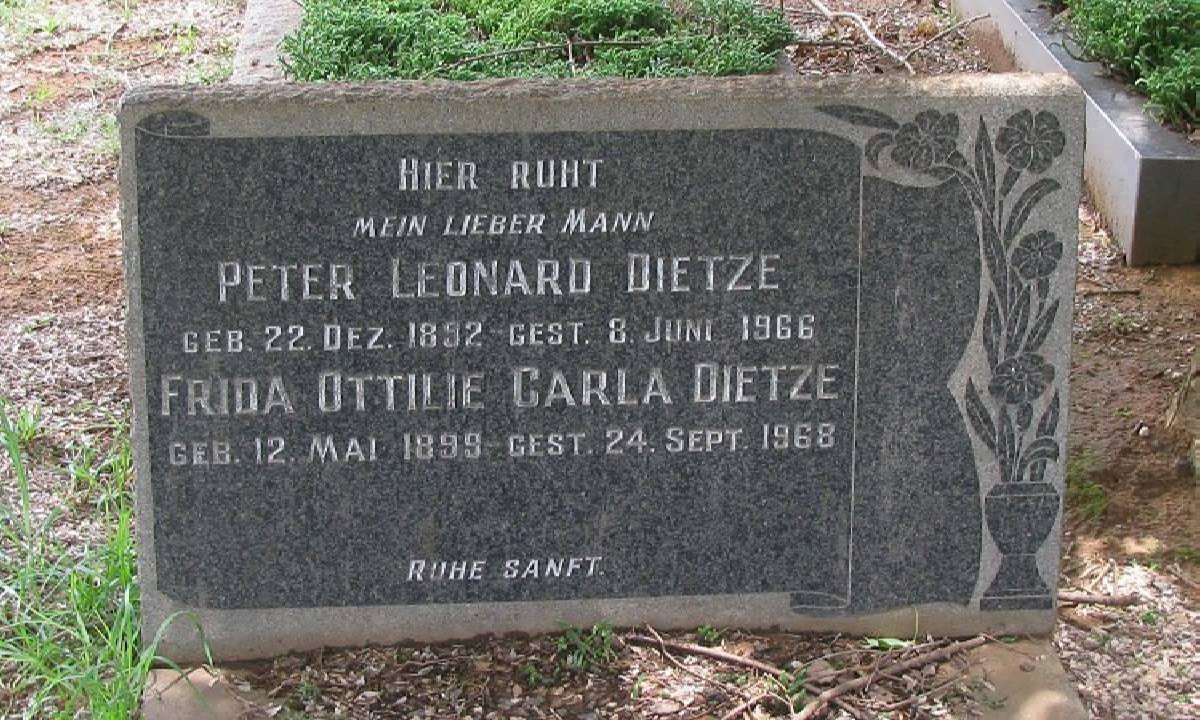 DIETZE Peter Leonard 1892-1966 &amp; Frida Ottlilie Carla Dietze 1899-1968