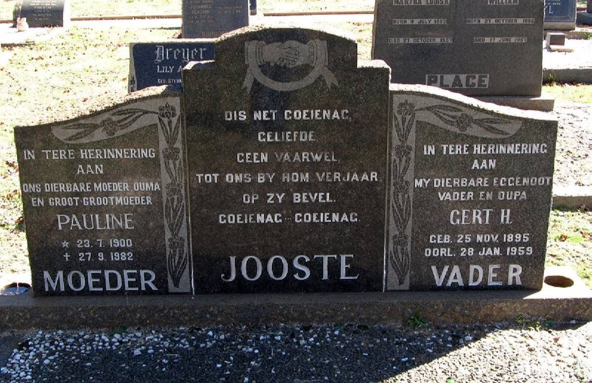 JOOSTE Gert H. 1895-1959 &amp; Pauline 1900-1982