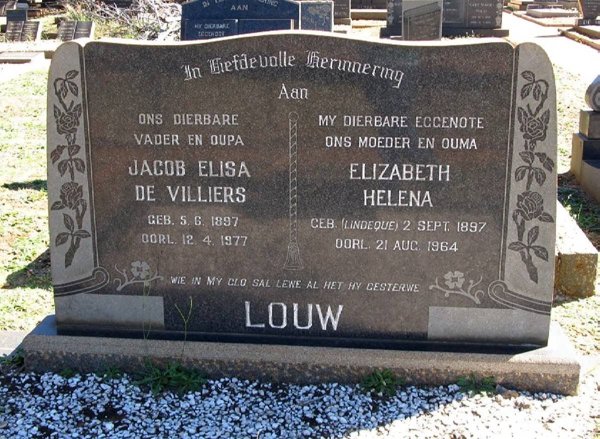 LOUW Jacob Elisa de Villiers 1897-1977 &amp; Elizabeth Helena LINDEQUE 1897-1964