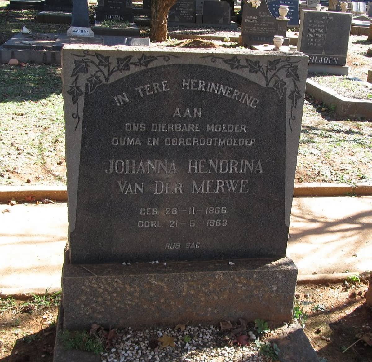 MERWE Johanna Hendrina, van der 1866-1963