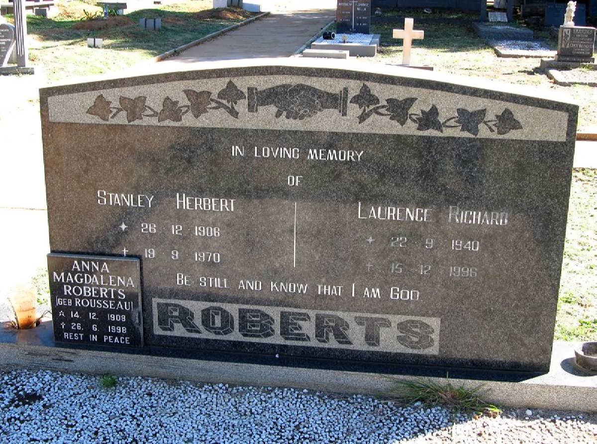 ROBERTS Stanley Herbert 1906-1970 &amp; Anna Magdalena ROSSEAU :: ROBERTS Laurence Richard 1940-1996