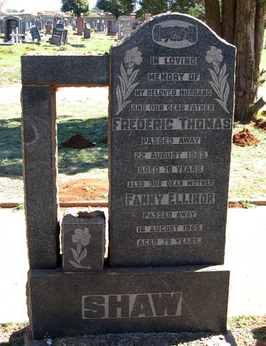 SHAW Frederic Thomas -1953 &amp; Fanny Ellinor -1965