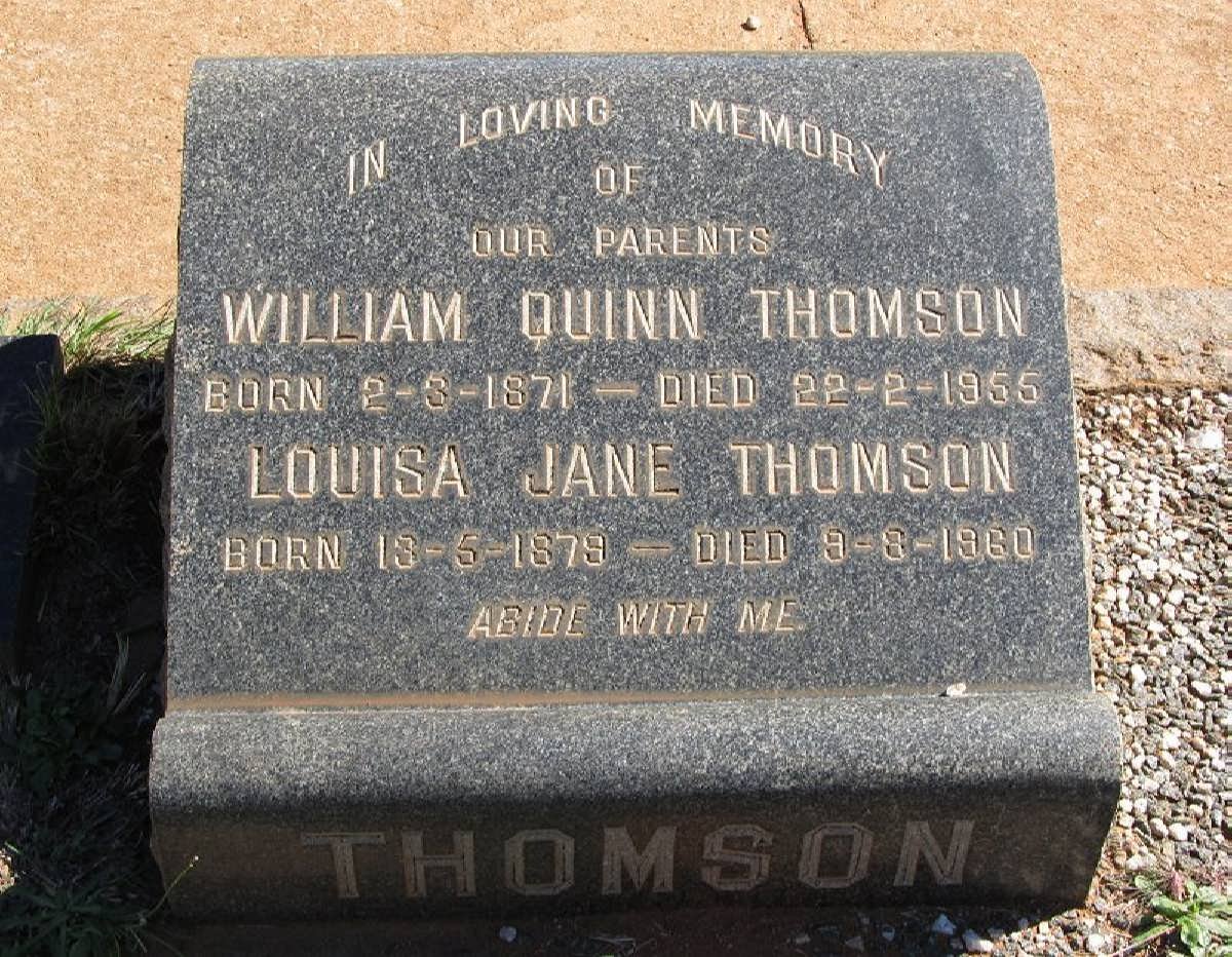 THOMSON William Quinn 1871-1965 &amp; Louisa Jane 1879-1960
