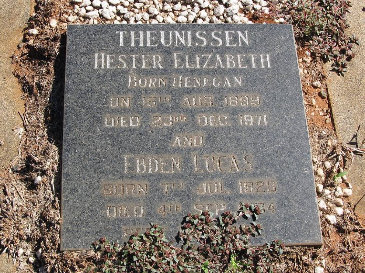 THEUNISSEN Ebden Lucas 1925-1984 &amp; Hester Elizabeth HENEGAN 1899-1971