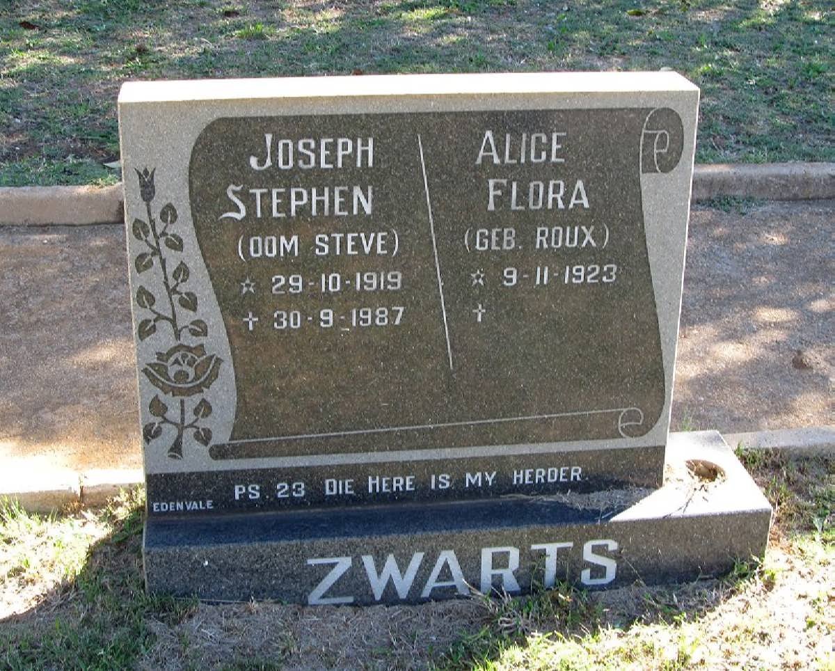 ZWARTS Joseph Stephen 1919-1987 &amp; Alice Flora ROUX 1923-