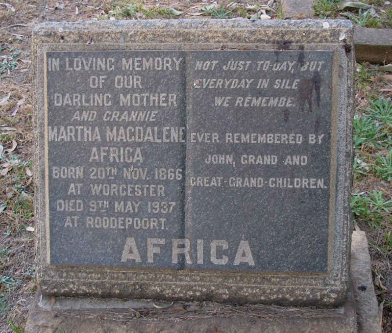 AFRICA Martha Magdalene 1866-1937