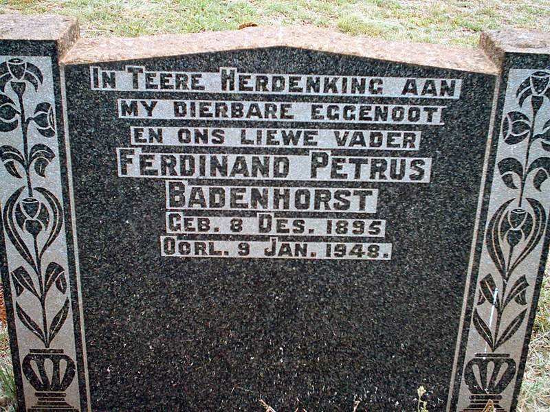 BADENHORST Ferdinand Petrus 1895-1948