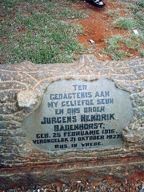 BADENHORST Jurgens Hendrik 1916-1937