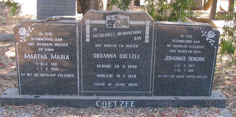 COETZEE Martha Maria 1918-1999 :: COETZEE Susanna 1946-1959