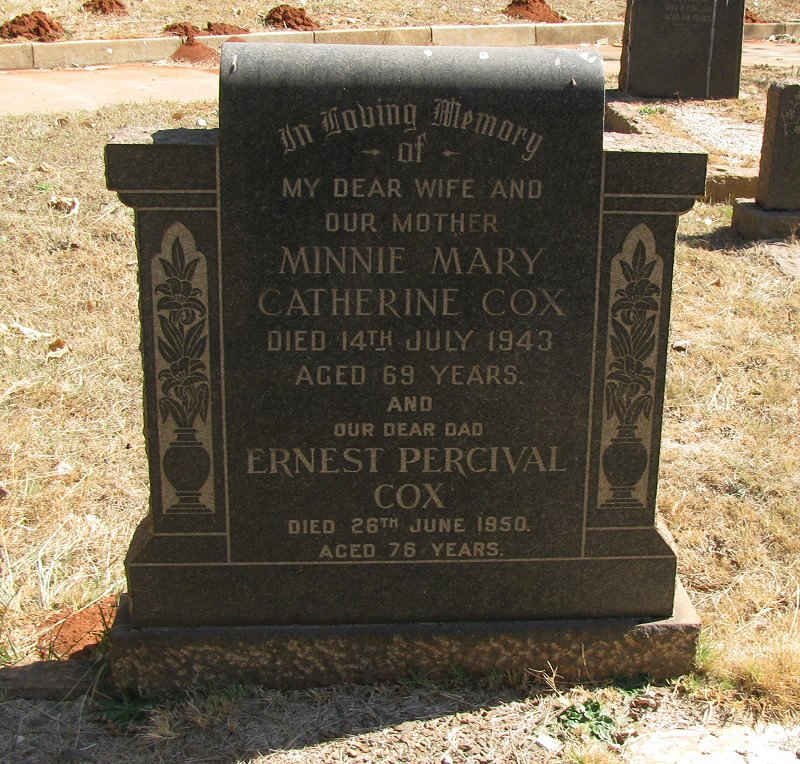 COX Ernest Percival -1950 &amp; Minnie Mary Catherine -1943