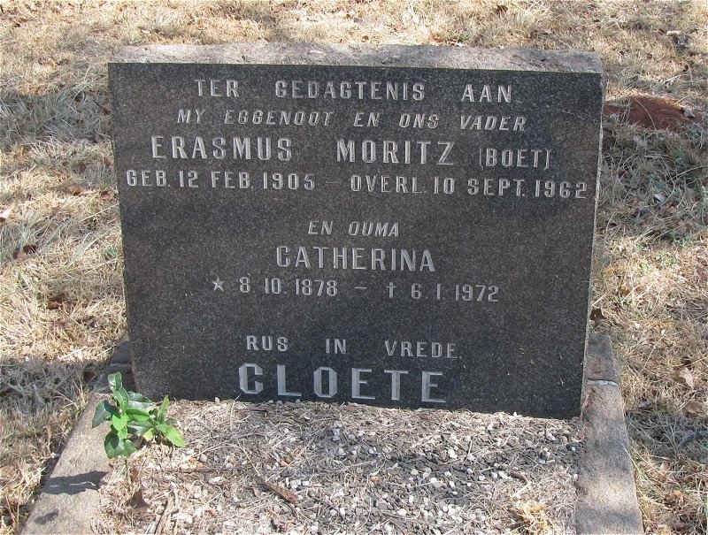 CLOETE Erasmus Moritz 1905-1962 &amp; Catherina 1878-1972