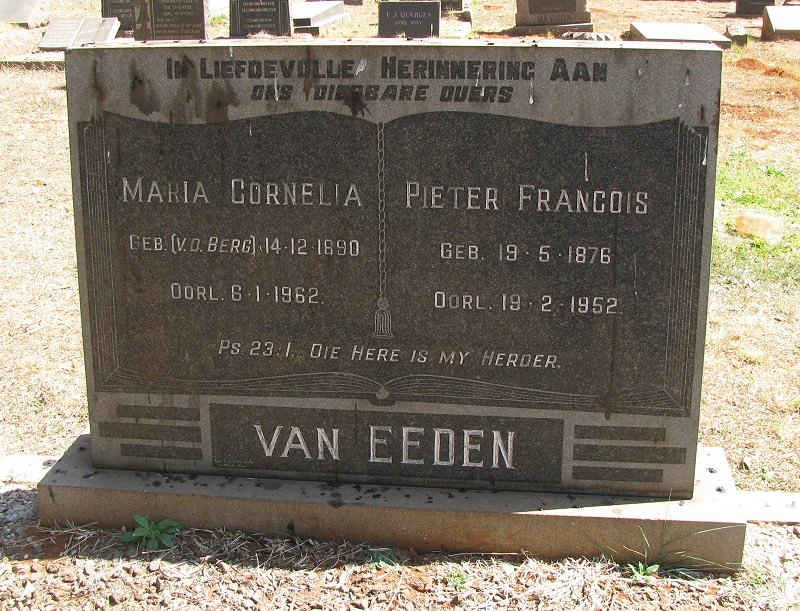 EEDEN Pieter Francois, van 1876-1952 &amp; Maria Cornelia V.D. BERG 1890-1962