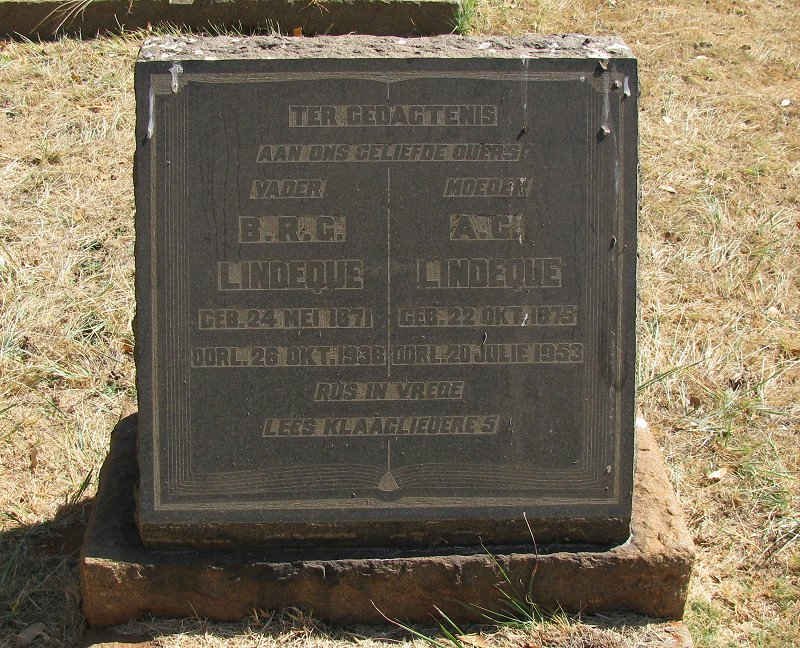 LINDEQUE B.R.C. 1871-1938 &amp;  A.C. 1875-1953