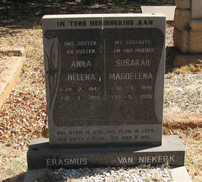 NIEKERK Susarah Magdalena, van 1941-1985 :: ERASMUS Anna Helena 1942-1960