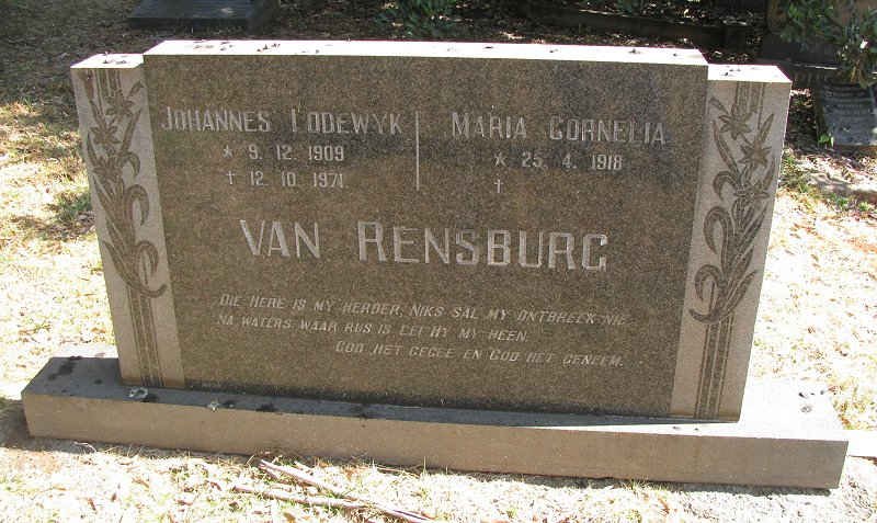 RENSBURG Johannes Lodewyk, van 1909-1971 &amp; Maria Cornelia 1918