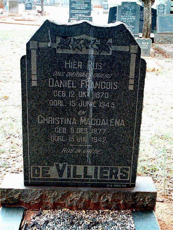 VILLIERS Daniel Francois, de 1870-1945 &amp; Christina Magdalena 1877-1942