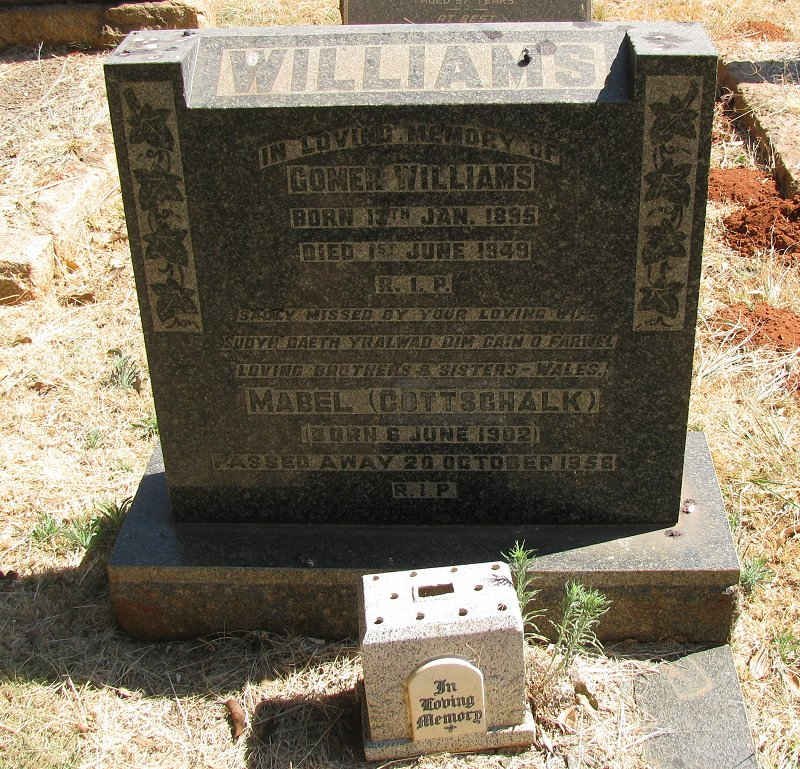 WILLIAMS Gomer 195-1949 &amp; Mabel COTTSCHALK 1902-1958