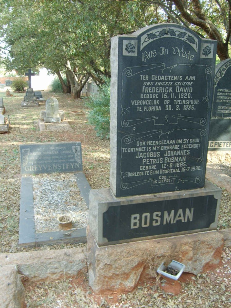 BOSMAN Jacobus Johannes Petrus  1895-1938 :: BOSMAN Frederick David 1920-1936