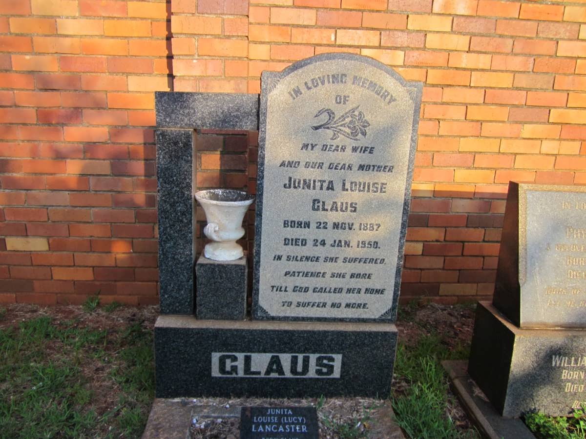 GLAUS Junita Louise 1887-1950 :: LANCASTER Junita Louise nee GLAUS 1910-1999