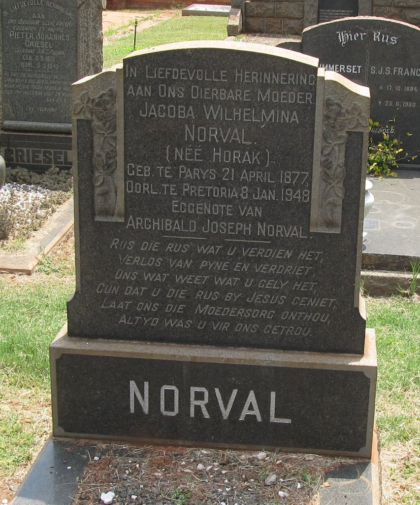 NORVAL Jacoba Wilhelmina nee HORAK 1877-1948