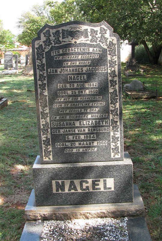 NAGEL Jan Johannes Jacobus 1882-1950 &amp; Susanna Elizabeth JANSE VAN RENSBURG 1884-1960