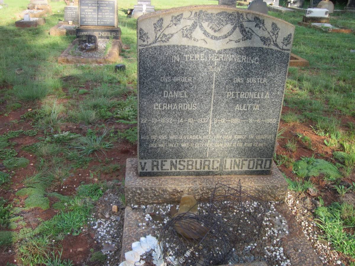 RENSBURG Daniel Gerhardus, van 1892-1937 :: LINFORD Petronella Aletta 1881-1950 ::