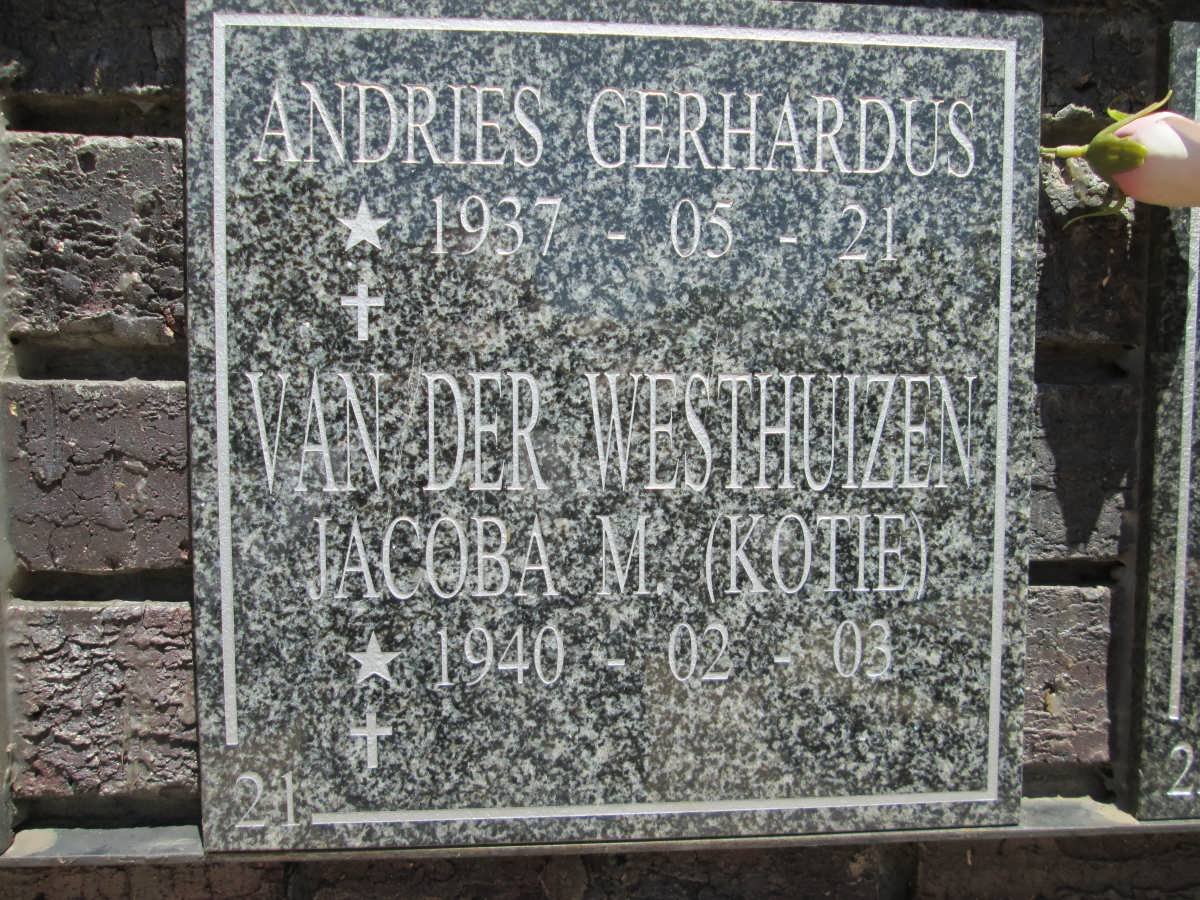 WESTHUIZEN Andries Gerhardus, van der 1937- &amp; Jacoba M. 1940-