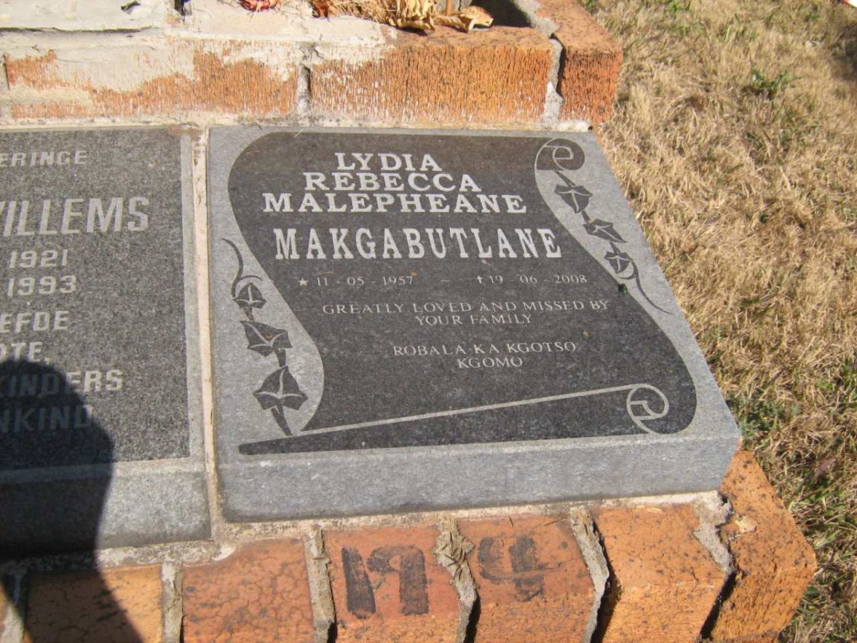 MAKGABUTLANE Lydia Rebecca Malepheane 1957-2008