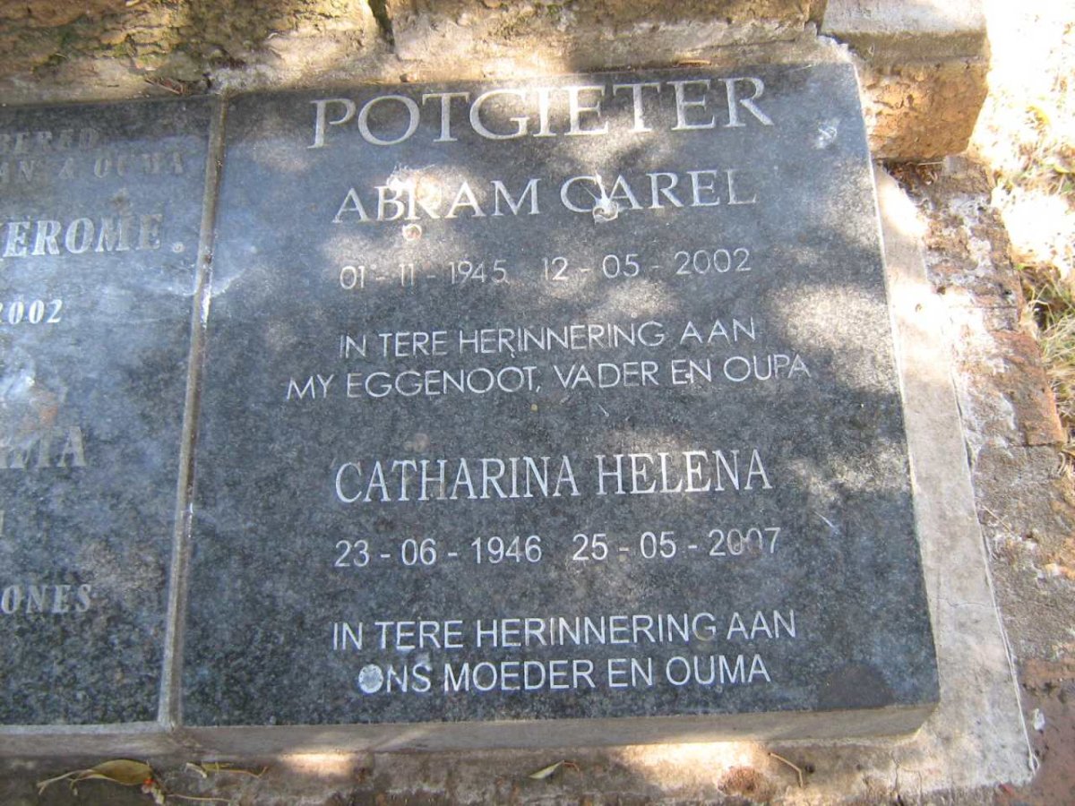 POTGIETER Abram Carel 1945-2002 &amp; Catharina Helena 1946-2007