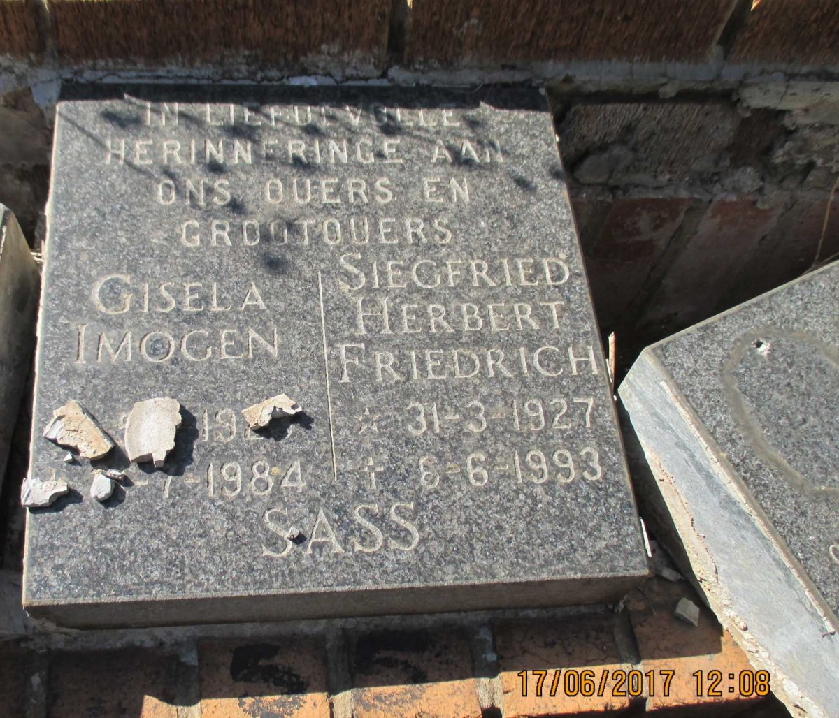 SASS Siegfried Herbert Friedrich 1927-1993 &amp; Gisela Imogen 192?-1984