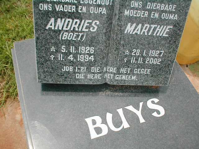 BUYS Andries 1926-1994 &amp; Marthie 1927-2002