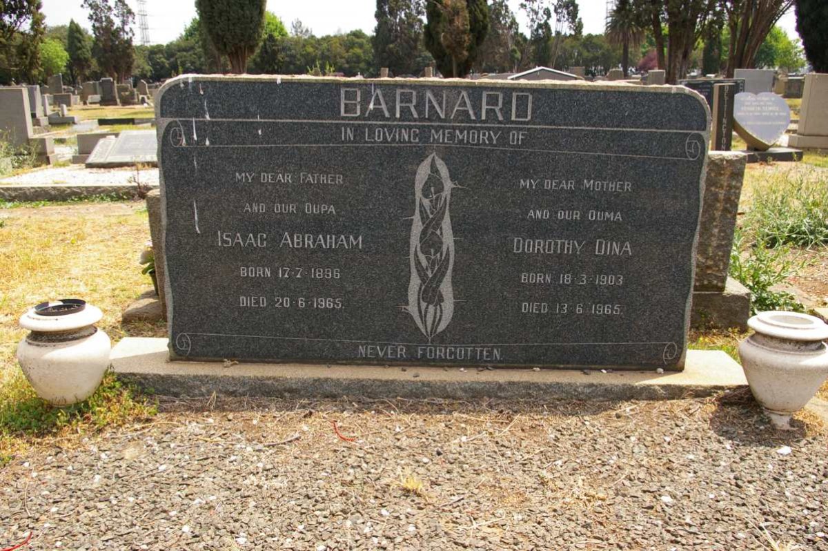 BARNARD Isaac Abraham 1896-1965 &amp; Dorothy Dina 1903-1965