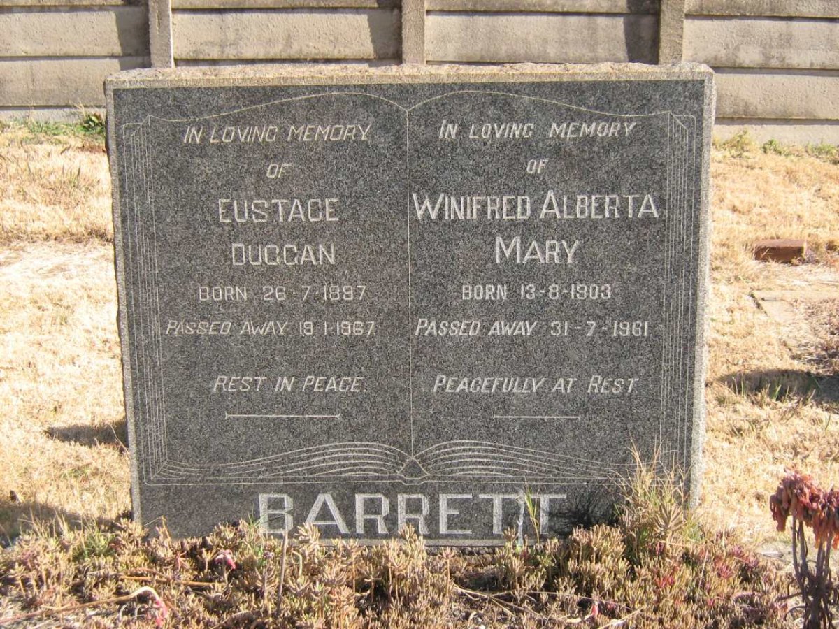 BARRETT Eustace Duggan 1897-1967 &amp; Winifred Alberta Mary 1903-1961