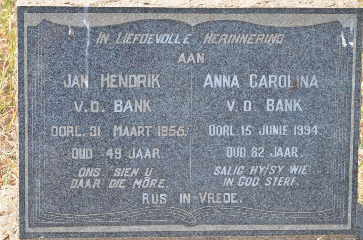 BANK Jan Hendrik, v.d. -1955 &amp; Anna Carolina -1994