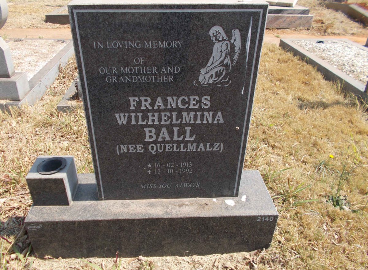BALL Frances Wilhelmina nee QUELLMALZ 1913-1992