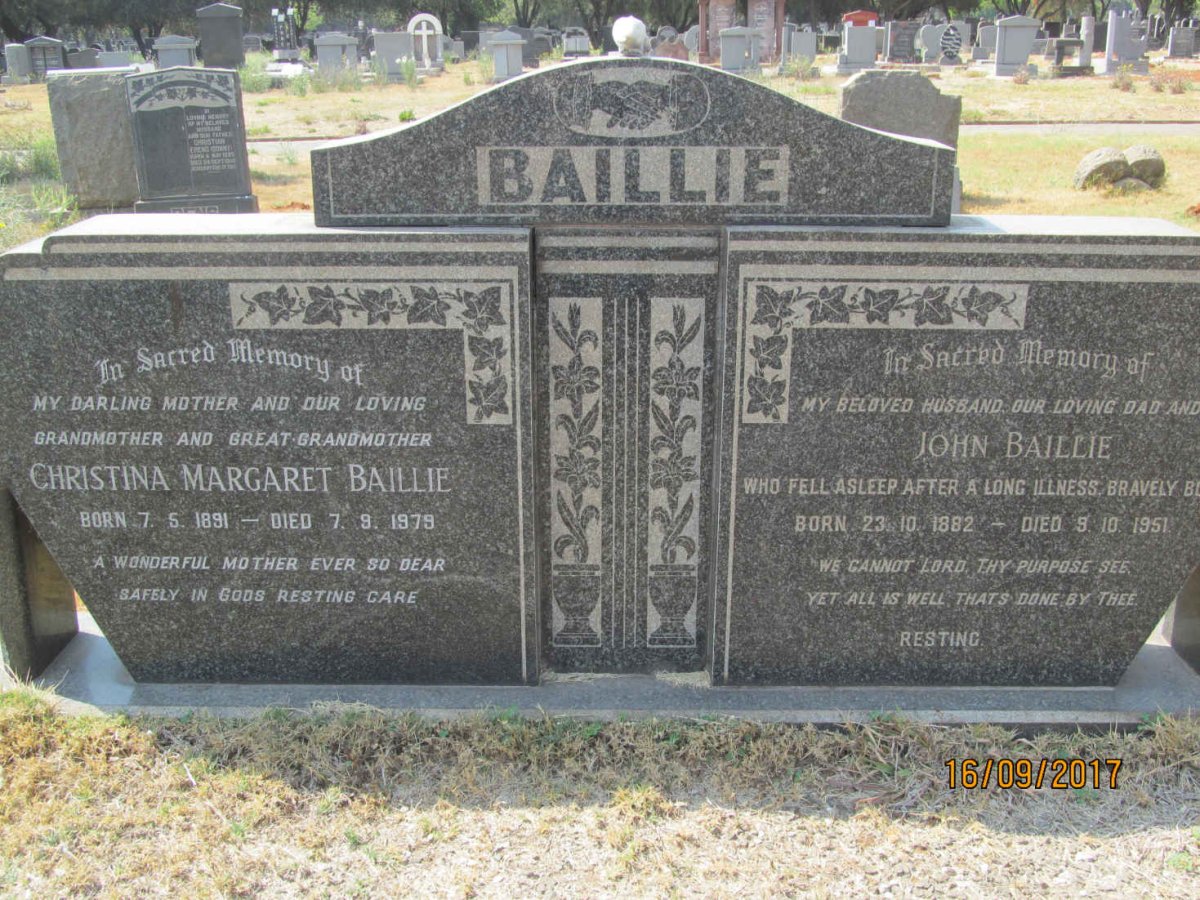 BAILLIE John 1882-1951 &amp; Christina Margaret 1891-1979