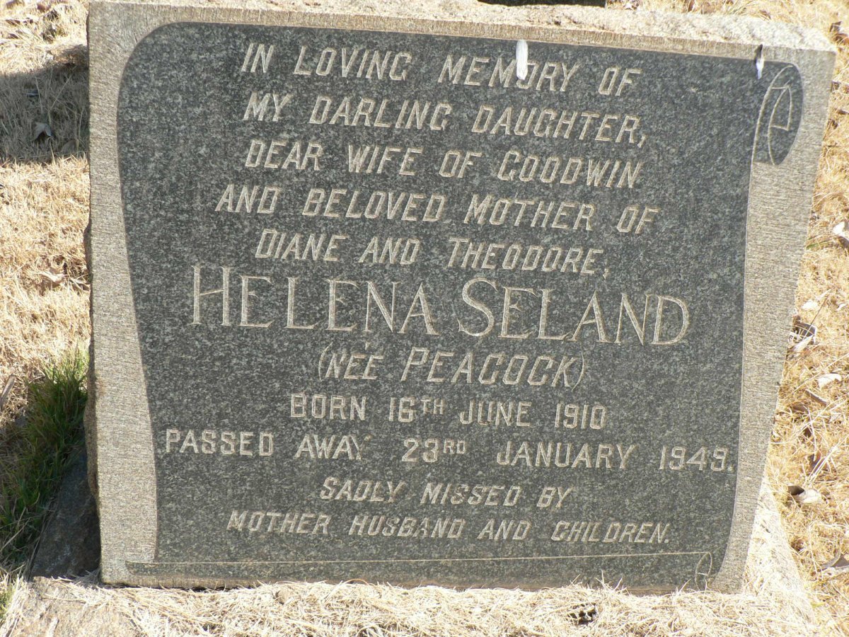 BARRASS John -1964 &amp; Roberta PEACOCK -1965 :: SELAND Helena nee PEACOCK 1910-1949