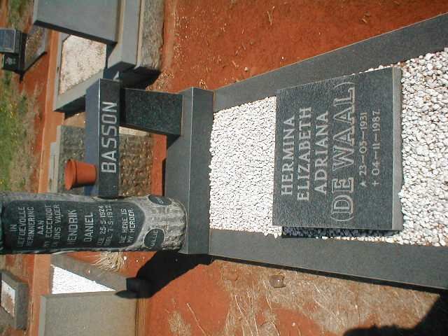 BASSON Hendrik Daniel 1924-1972 &amp; Hermina Elizabeth Adriana DE WAAL 1931-1987