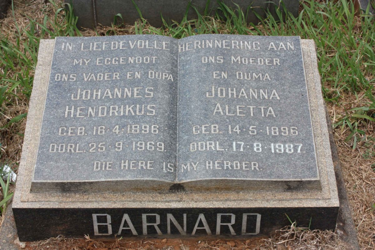 BARNARD Johannes Hendrikus 1896-1969 &amp; Johanna Aletta 1896-1987
