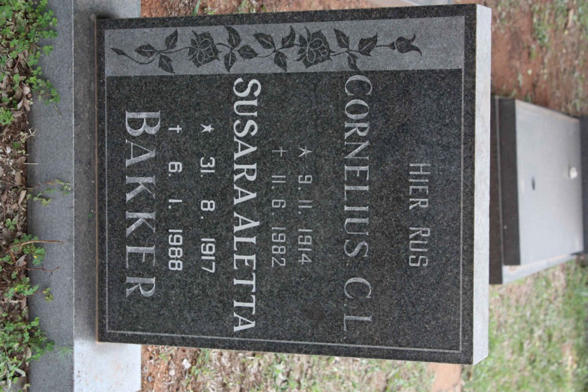 BAKKER Cornelius C.L 1914-1982 &amp; Susara Aletta 1917-1988