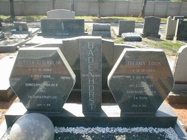 BADENHORST Theunis Louis 1903-1970 &amp; Aletta Elizabeth 1908-1990