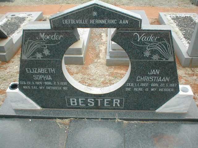BESTER Jan Christiaan 1922-1987 &amp; Elizabeth Sophia 1924-1990
