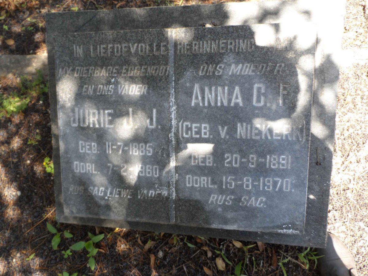 BEKKER Jurie J.J. 1885-1960 &amp; Anna C.F. V. NIEKERK 1891-1970